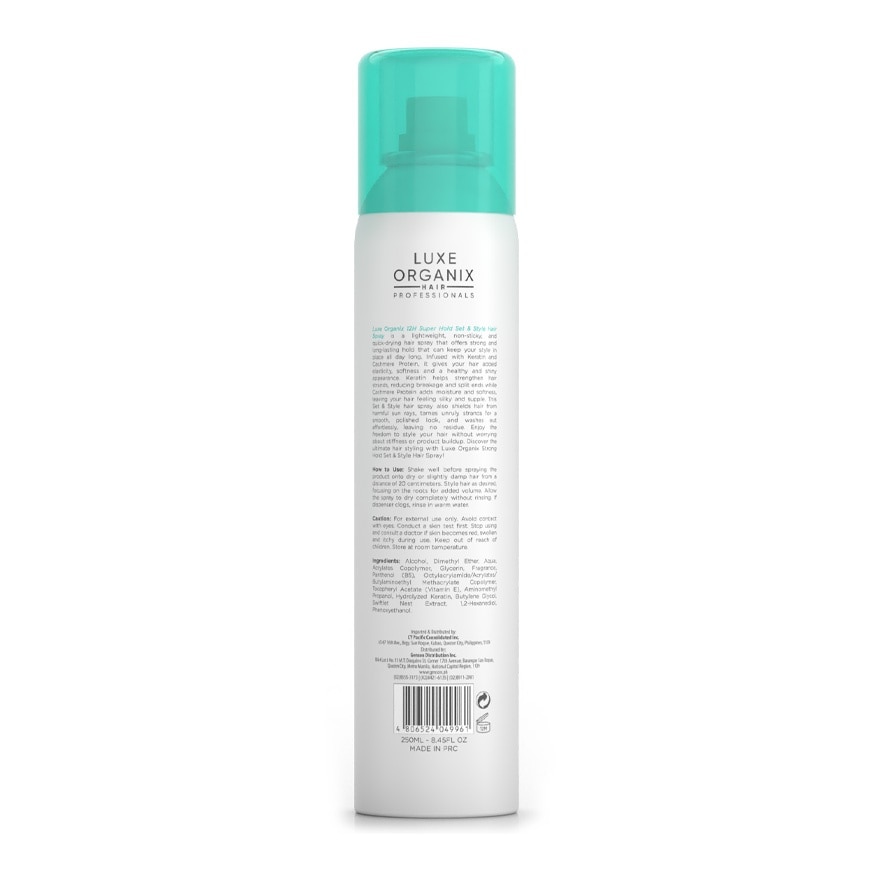 LUXE ORGANIX 12H Strong Hold Set & Style Hair Spray 250ml