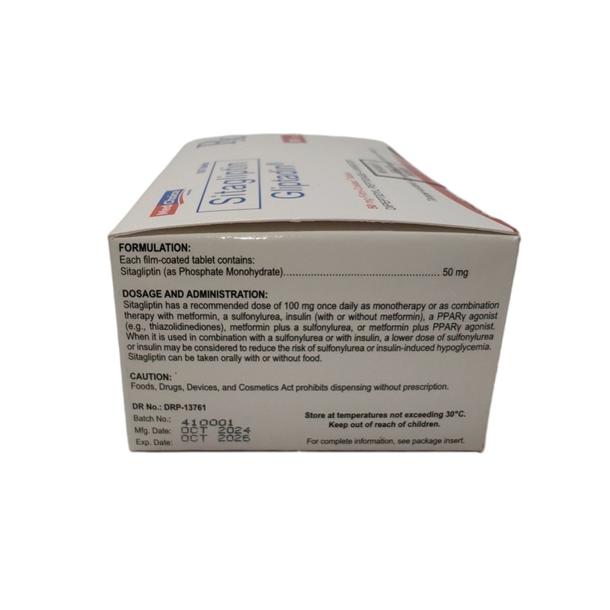 GLIPTADIN Sitagliptin Film Coated Tablet 50mg Sold Per Piece [PRESCRIPTION REQUIRED]