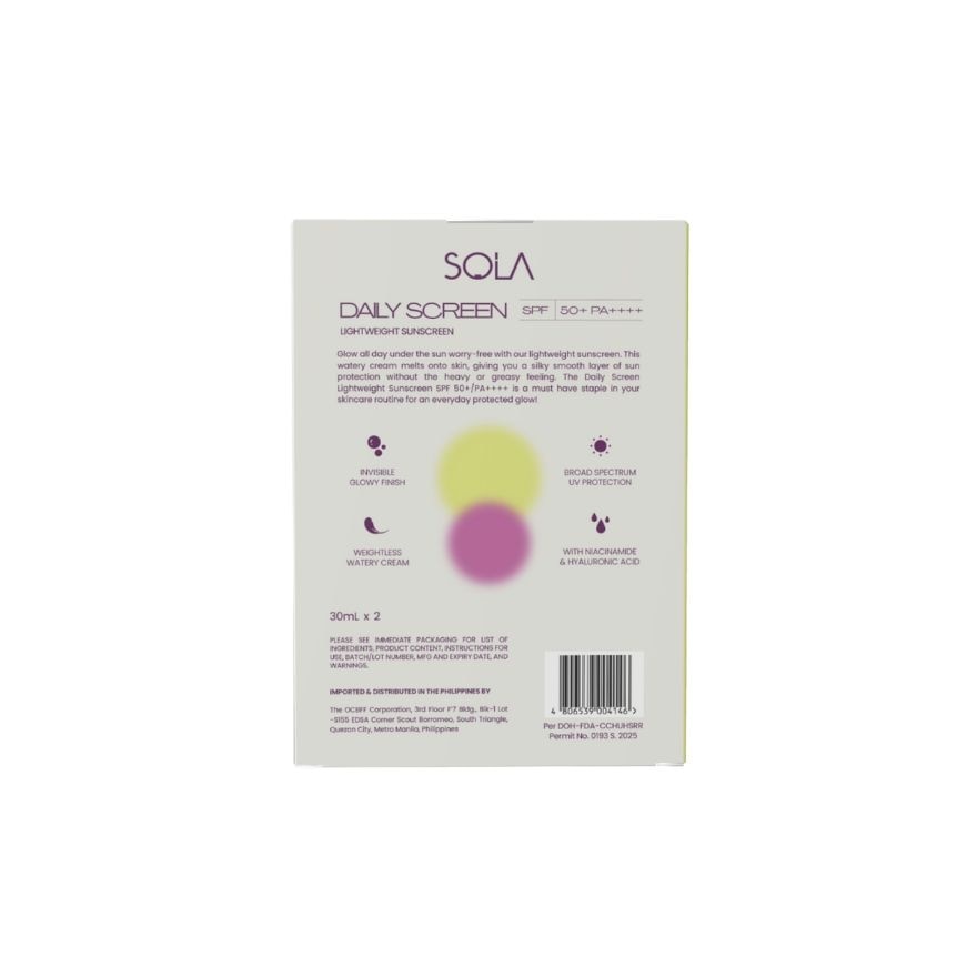 SOLA Daily Screen SPF 50+ PA++++ Buy 1 Get 1 30ml
