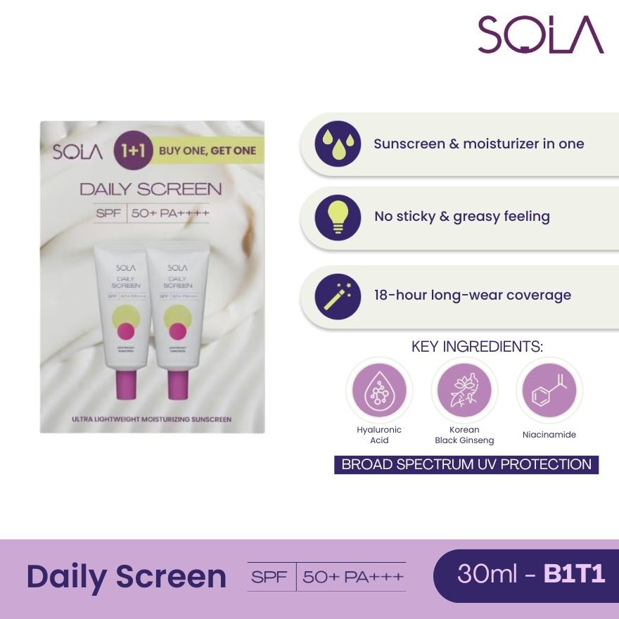 SOLA Daily Screen SPF 50+ PA++++ Buy 1 Get 1 30ml