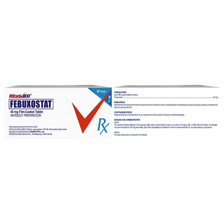 RITEMED Febuxostat Antigout Preparation Film Coated Tablet 40mg Sold Per Piece [PRESCRIPTION REQUIRED]