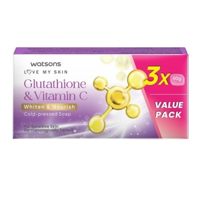 WATSONS WATSONS Glutathione & Vitamin C Whiten and Nourish Cold-Pressed Soap 90g x 3 Value Pack