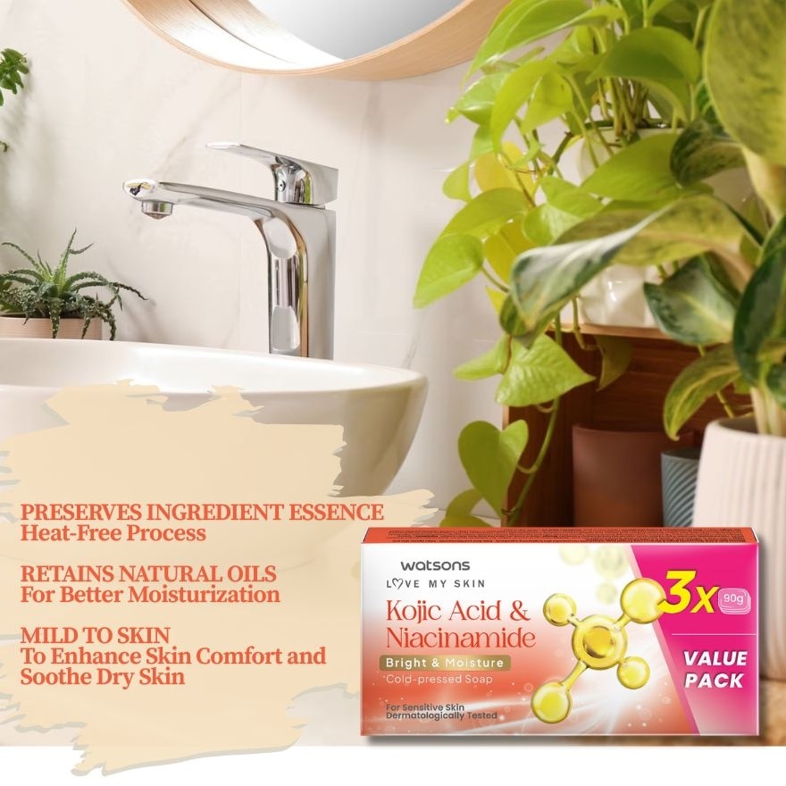 WATSONS Kojic Acid & Niacinamide Bright and Moisture Cold-Pressed Soap 90g x 3 Value Pack