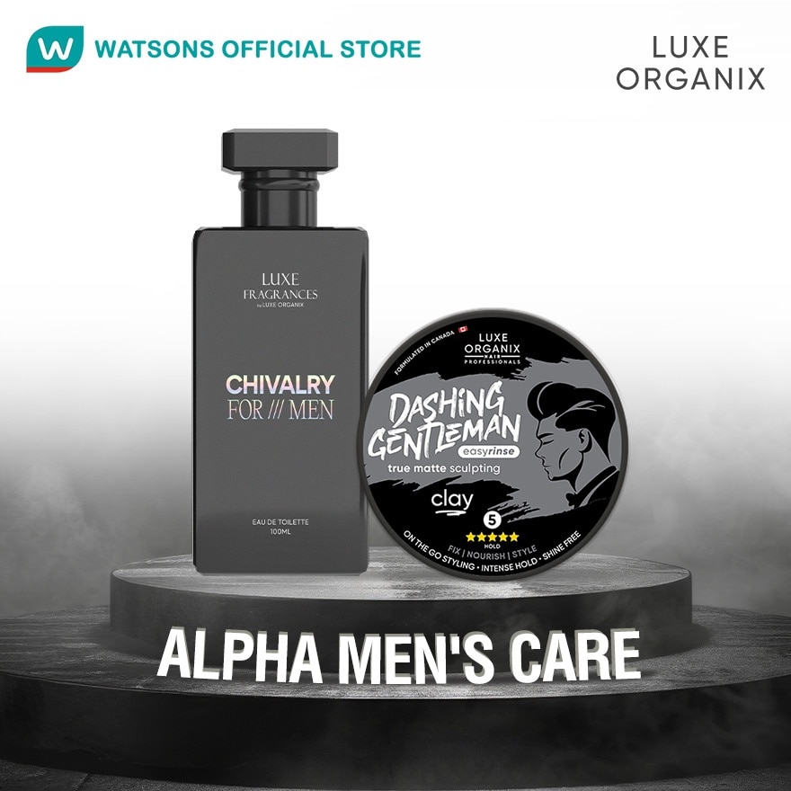 LUXE ORGANIX Chivalry For Men Eau De Toilette & Dashing Gentleman Wax Alpha Mens Care Duo