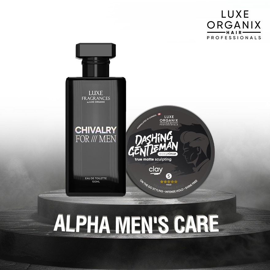 LUXE ORGANIX Chivalry For Men Eau De Toilette and Dashing Gentleman Clay Alpha Mens Care Duo