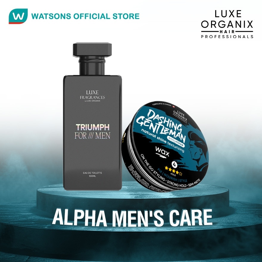 LUXE ORGANIX Triumph For Men Eau De Toilette & Dashing Gentleman Wax Alpha Mens Care Duo