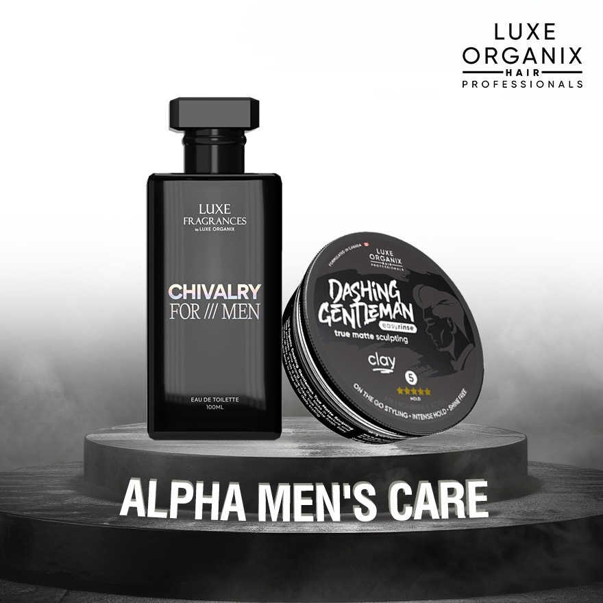 LUXE ORGANIX Chivalry For Men Eau De Toilette and Dashing Gentleman Clay Alpha Mens Care Duo