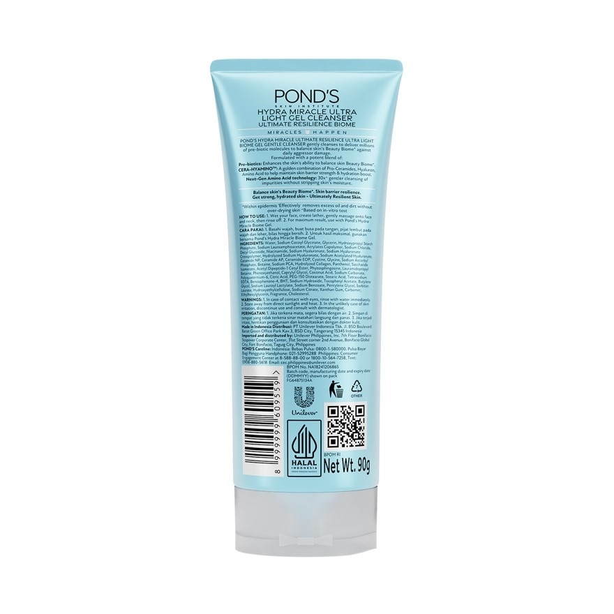 PONDS Hydra Miracle Ultra Light Biome Gel Cleanser 90g