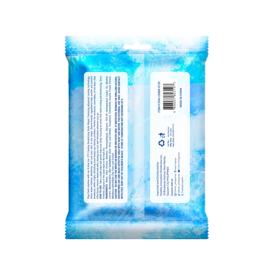 FRESH Skinlab K-Aloe Ice -3°C Cooling Deodorizing Body Wipes 30 Piece