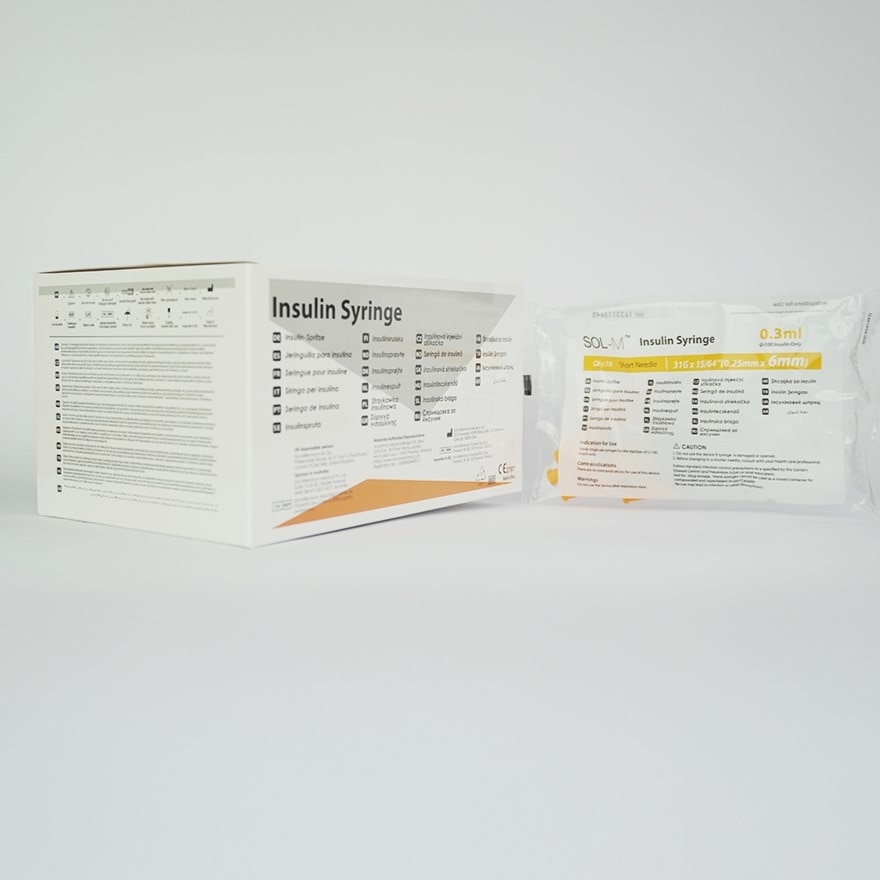 SOL-M Insulin Syringe with Fixed Needle U-100 Insulin Only 0.3mL (31G x 15/64") *6mm