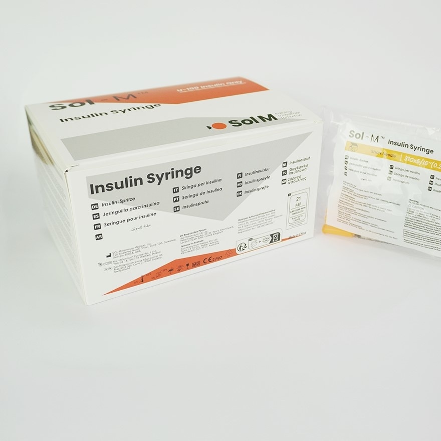 SOL-M Insulin Syringe with Fixed Needle U-100 Insulin Only 0.5mL (31G x 5/16") *8mm