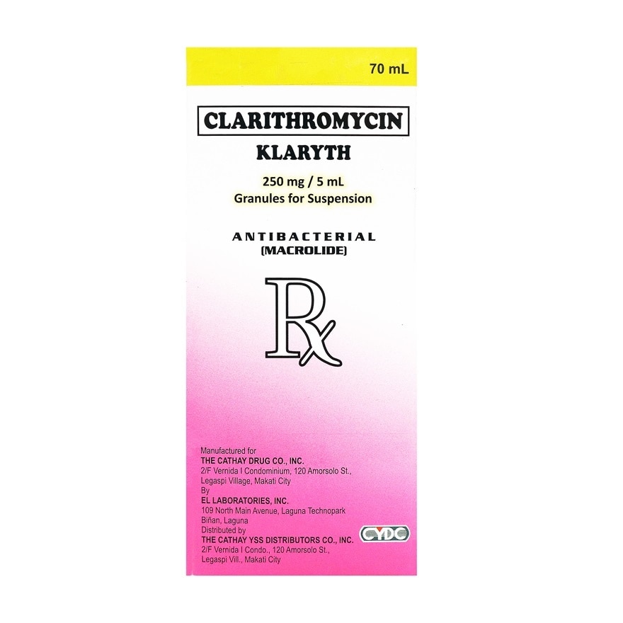 KLARYTH Clarithromycin Antibacterial Macrolide 250mg/5ml x 70ml [PRESCRIPTION REQUIRED]