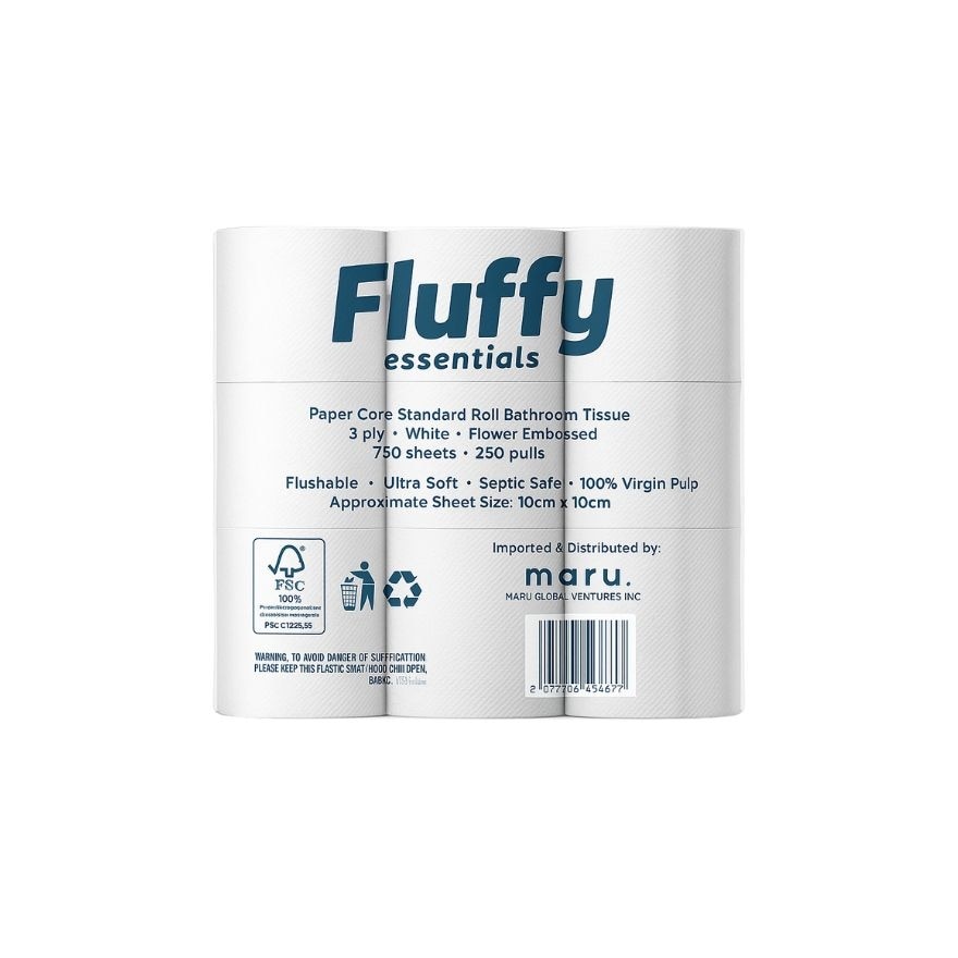 FLUFFY Ultra Soft Flushable Bathroom Tissue 3 Ply x 9
