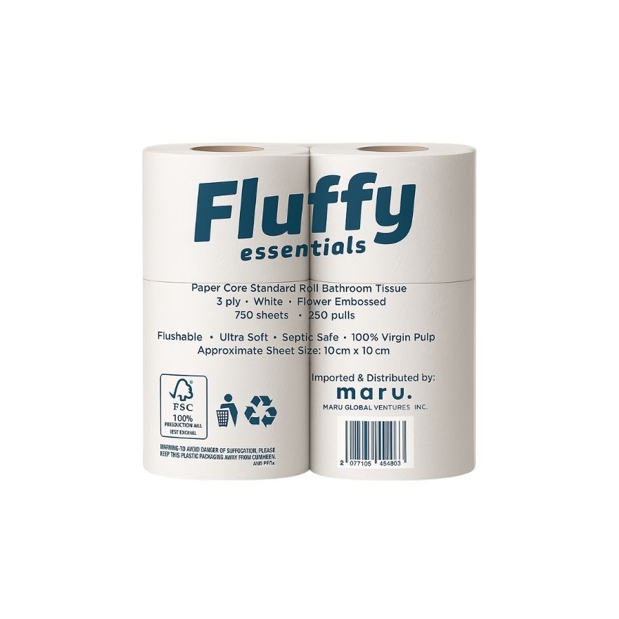 FLUFFY Ultra Soft Flushable Bathroom Tissue 3 Ply x 4 Rolls