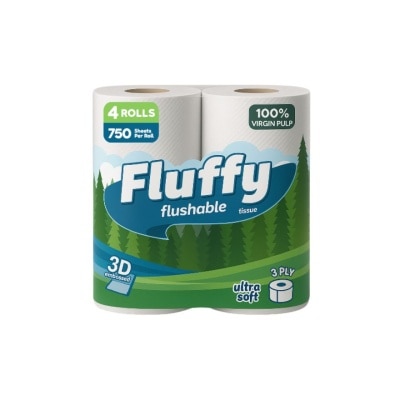 FLUFFY FLUFFY Ultra Soft Flushable Bathroom Tissue 3 Ply x 4 Rolls
