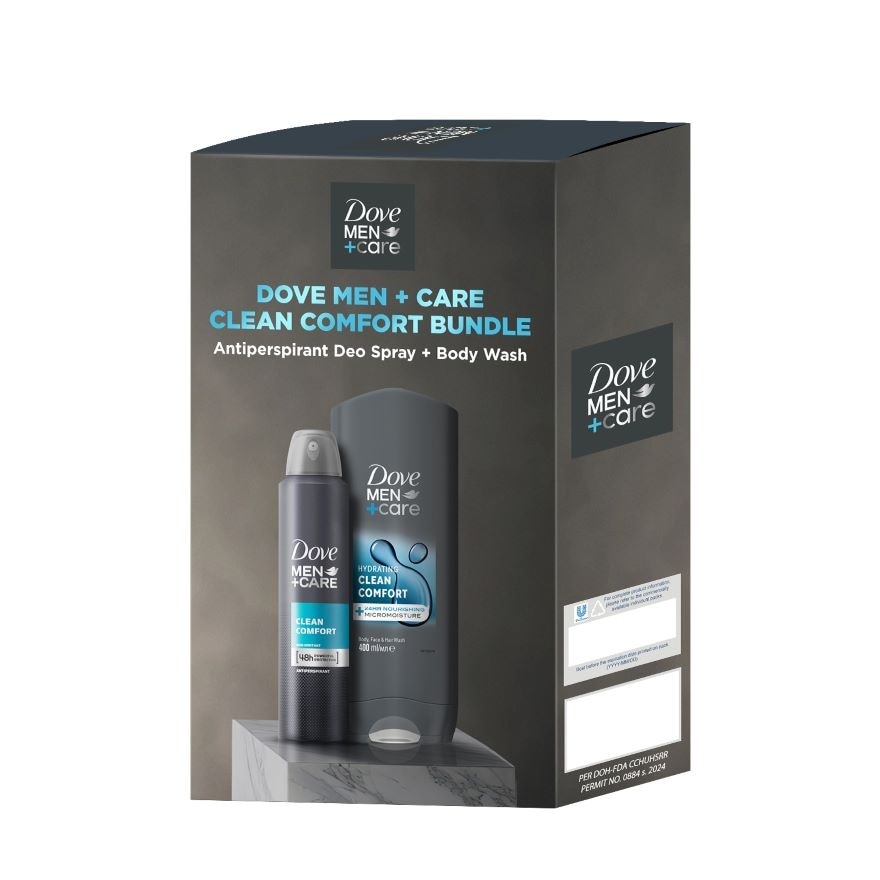 DOVE Men + Care Clean Comfort Antiperspirant + Body Wash Bundle Set 135ml + 400ml