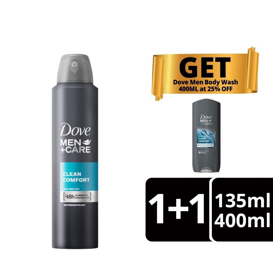 DOVE Men + Care Clean Comfort Antiperspirant + Body Wash Bundle Set 135ml + 400ml