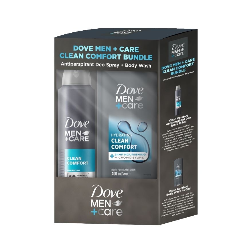 DOVE Men + Care Clean Comfort Antiperspirant + Body Wash Bundle Set 135ml + 400ml