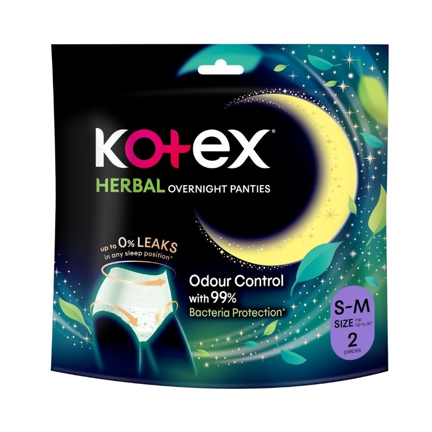 KOTEX Herbal Overnight Panties Small to Medium 2 Pieces