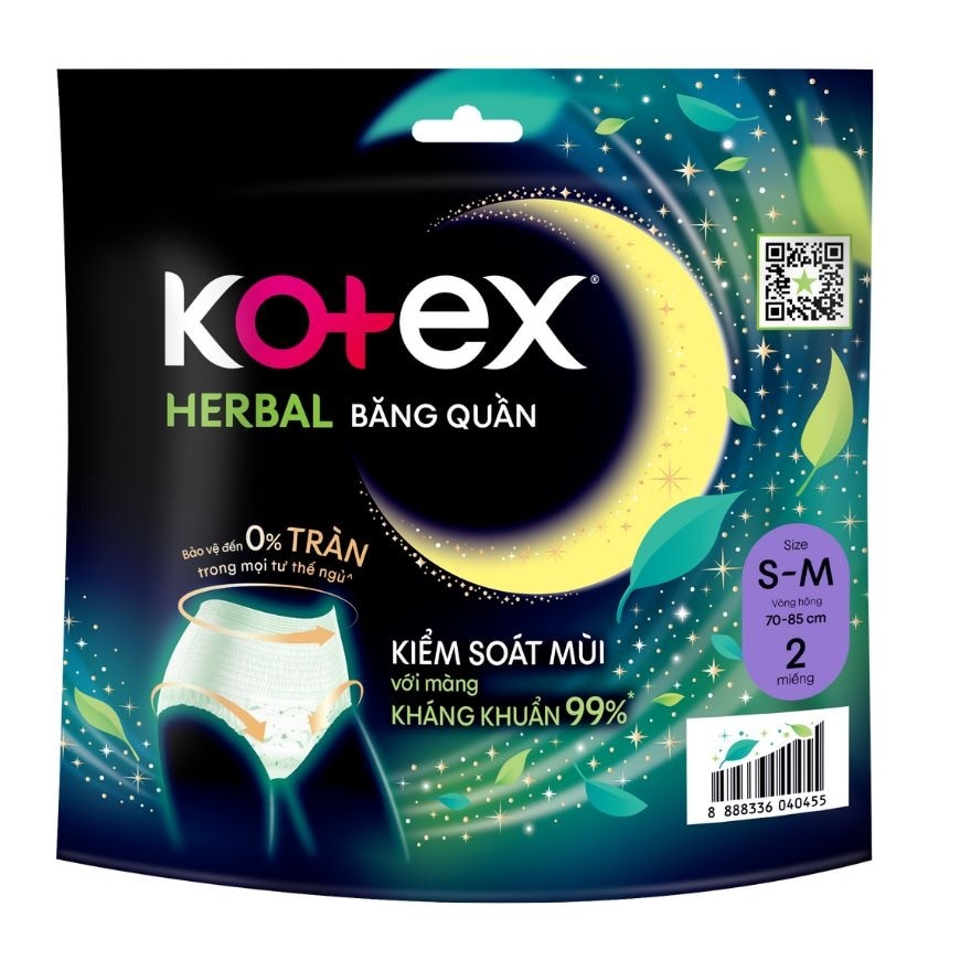 KOTEX Herbal Overnight Panties Small to Medium 2 Pieces