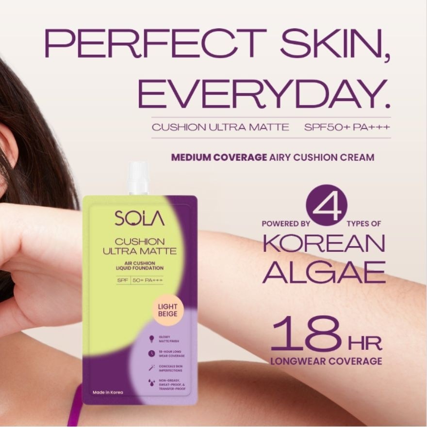 SOLA Cushion Ultra Matte Liquid Foundation SPF 50+ Light Beige 7ml