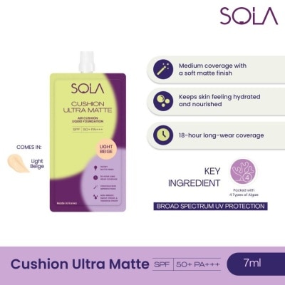 SOLA SOLA Cushion Ultra Matte Liquid Foundation SPF 50+ Light Beige 7ml