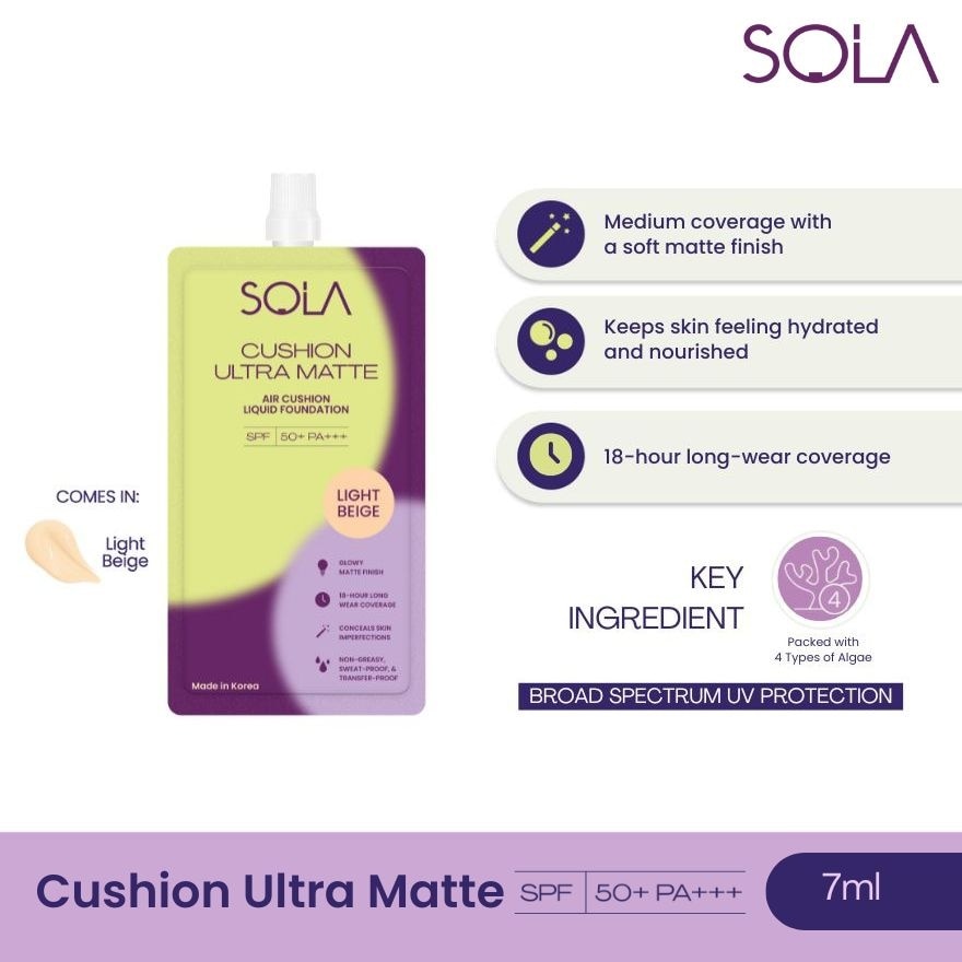 SOLA Cushion Ultra Matte Liquid Foundation SPF 50+ Light Beige 7ml