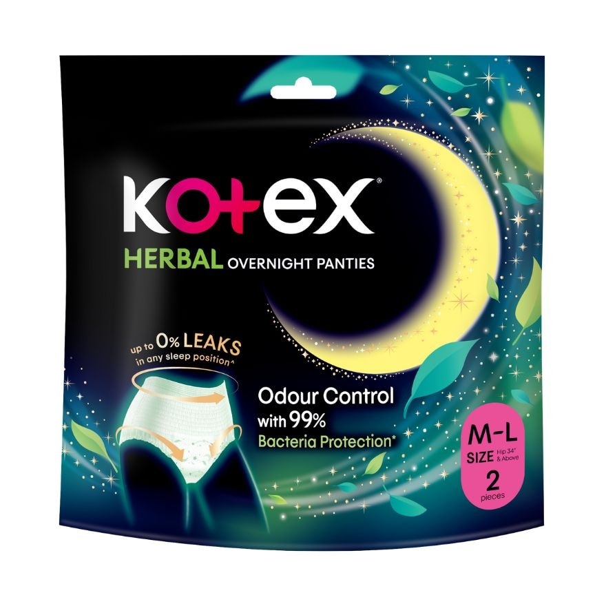 KOTEX Herbal Overnight Panties Medium to Large 2 Pieces