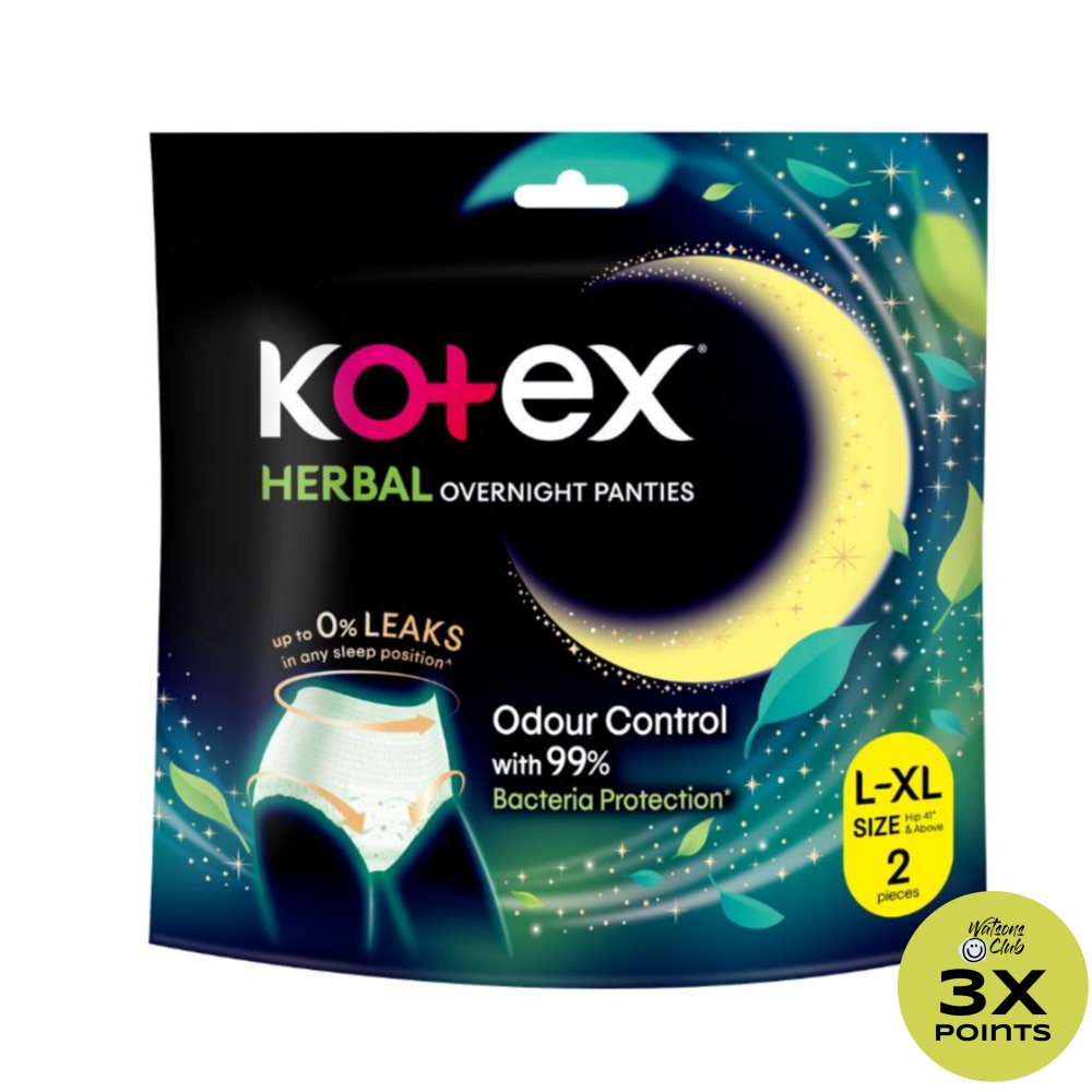KOTEX Herbal Overnight Panties Large to Extra Large 2 Pieces