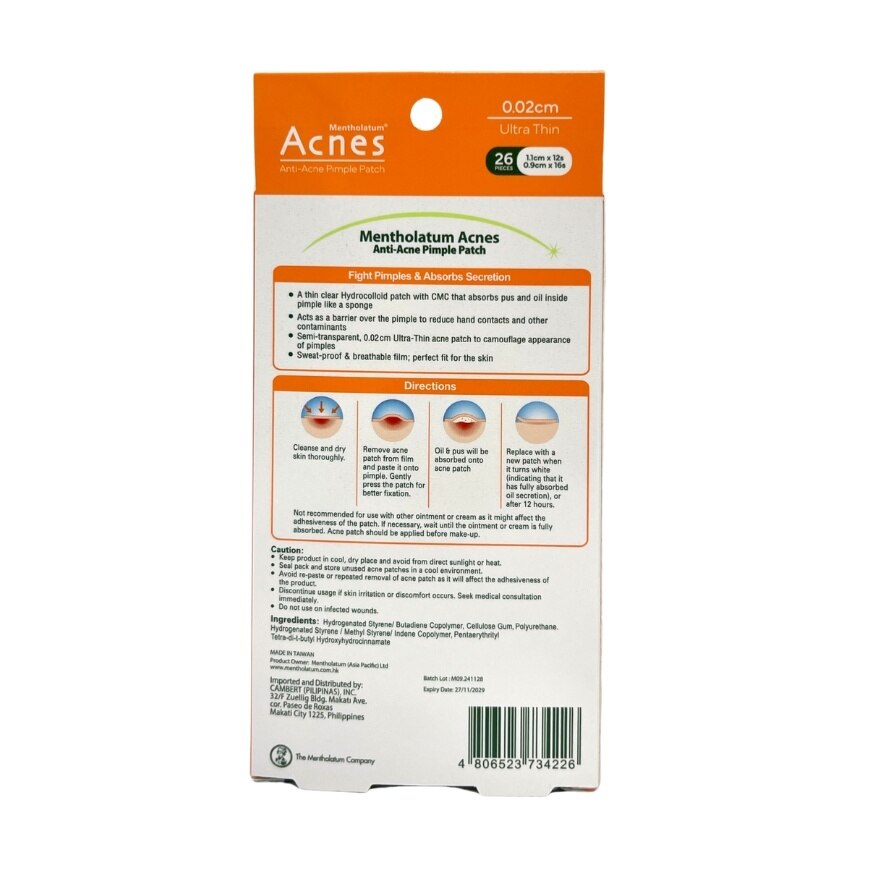 Mentholatum Acnes Anti-Acne Pimple Patch 26s