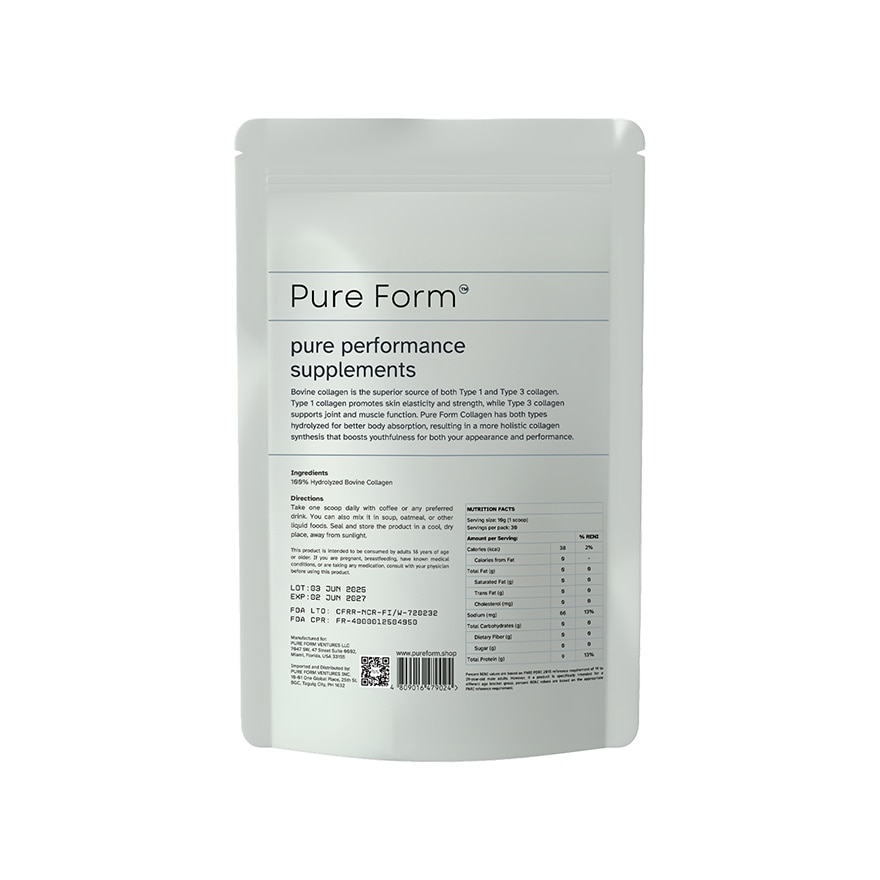 PURE FORM 100% Hydrolyzed Bovine Collagen Peptides Unflavored Powder 300g