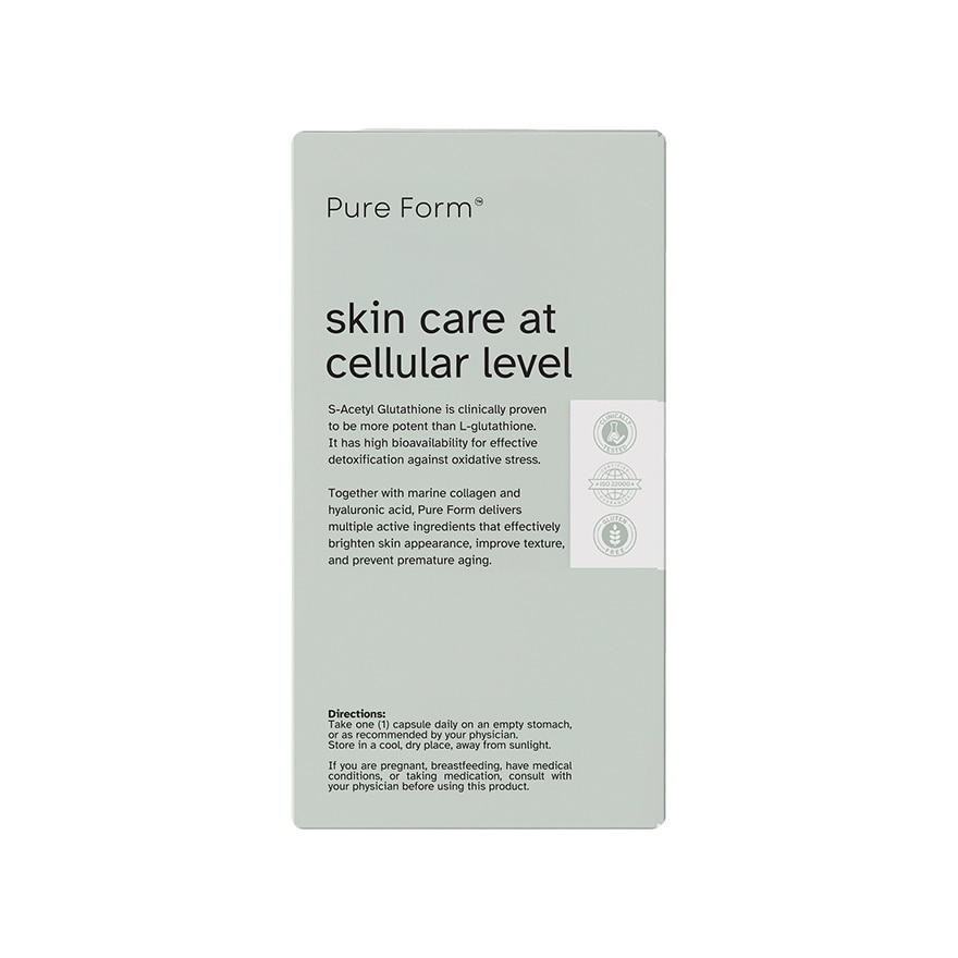 PURE FORM S-Acetyl Glutathione with Hyaluronic Acid and Collagen Capsule
