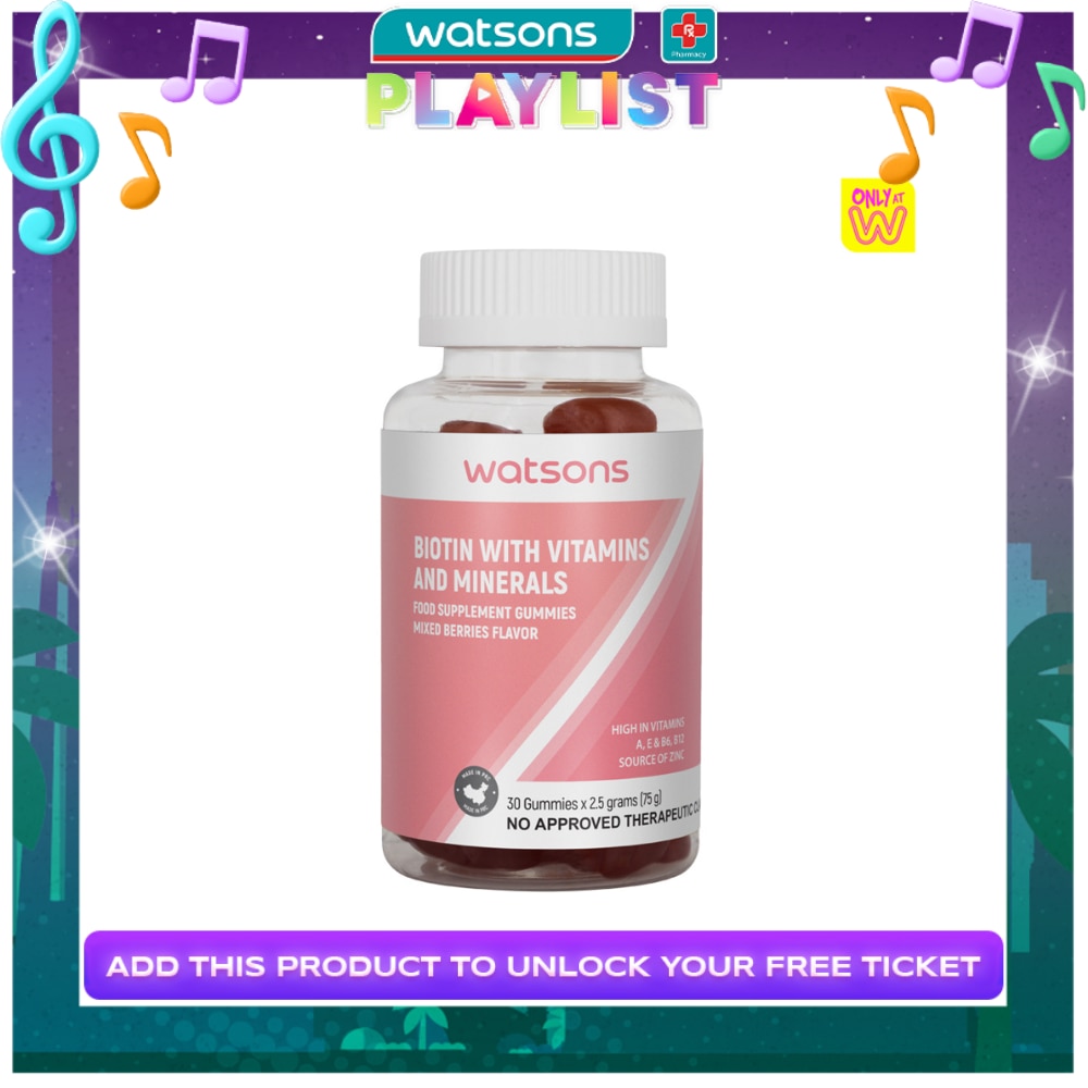 WATSONS Biotin with Vitamins and Minerals Mix Berries 30s Gummies x 2.5g