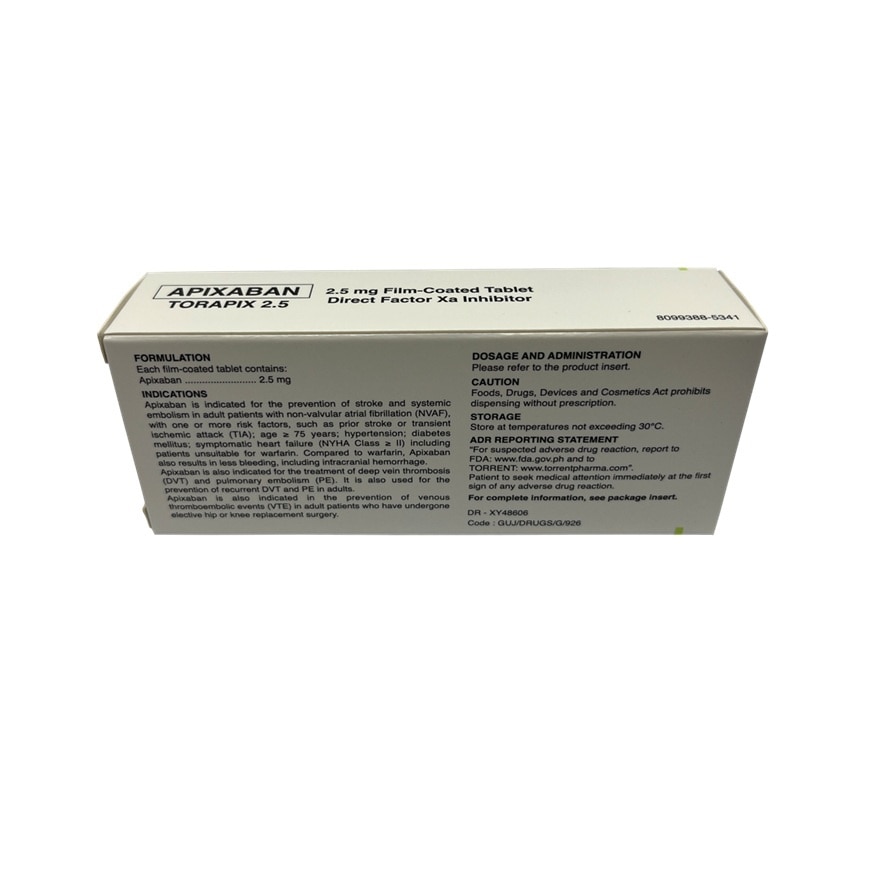 TORAPIX 2.5 Apixaban 2.5mg Film Coated Tablet Sold Per Piece [PRESCRIPTION REQUIRED]