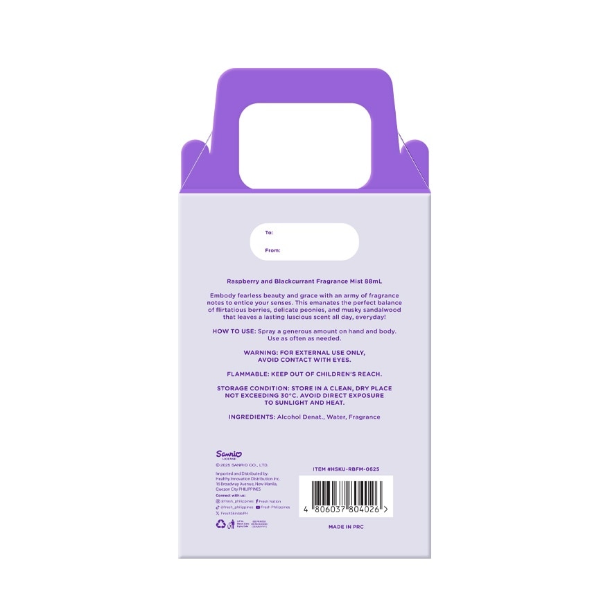 FRESH Scentlab Kuromi Raspberry and Blackcurrant Fragrance Mist with Charm 88ml Gift Set