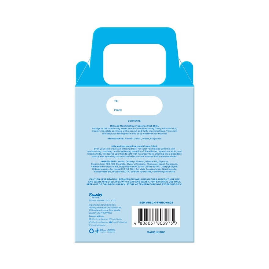 FRESH Cinnamoroll Milk and Marshmallow Fragrance Mist 88ml with Hand Cream 30ml