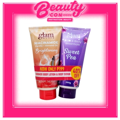 GLAMWORKS GLAMWORKS Sweet Pea Body Scrub with Niacinamide Brightening Lotion Bundle