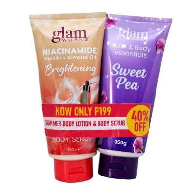 GLAMWORKS GLAMWORKS Sweet Pea Body Scrub with Niacinamide Brightening Lotion Bundle