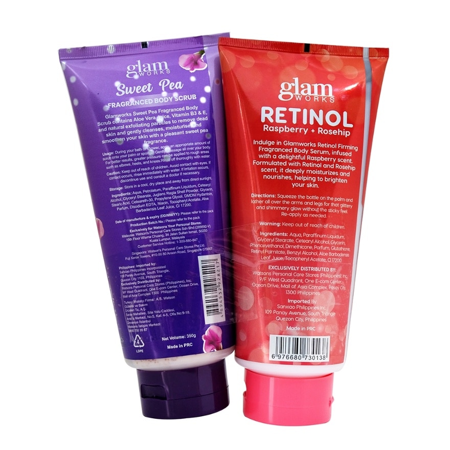 GLAMWORKS Sweet Pea Body Scrub with Raspberry Retinol Lotion Bundle
