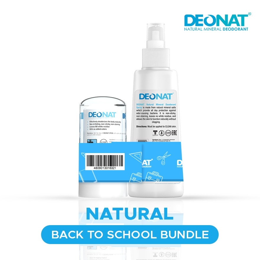 DEONAT Natural Mineral Deodorant Spray & Stick Back to School Bundle 160g