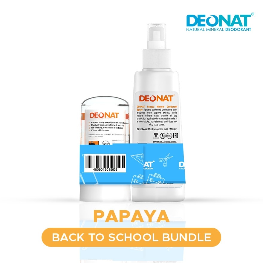 DEONAT Papaya Mineral Deodorant Spray & Stick Back to School Bundle 160g