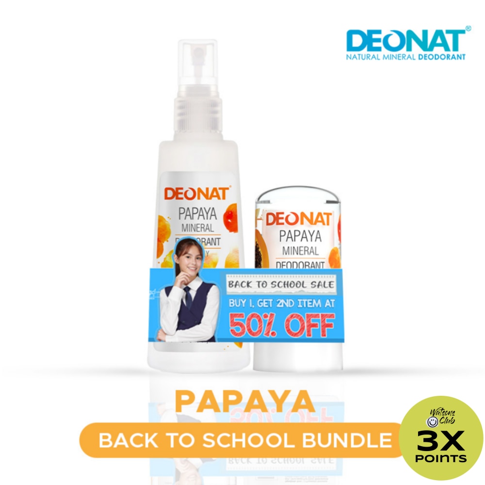 DEONAT Papaya Mineral Deodorant Spray & Stick Back to School Bundle 160g