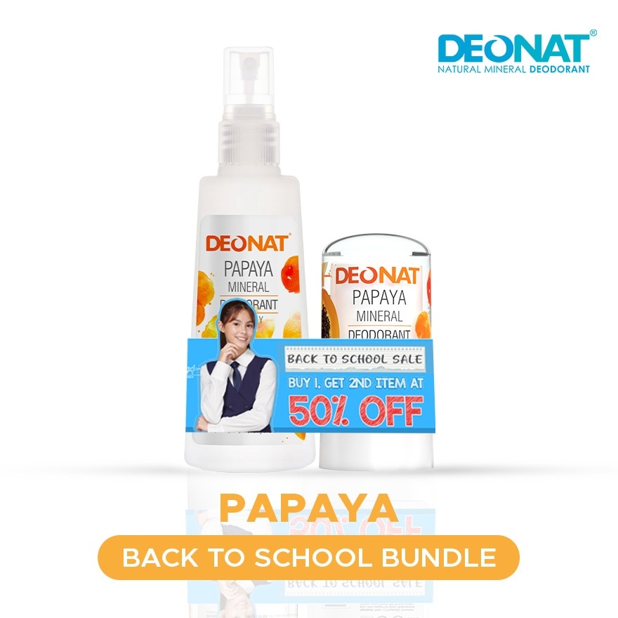 DEONAT Papaya Mineral Deodorant Spray & Stick Back to School Bundle 160g