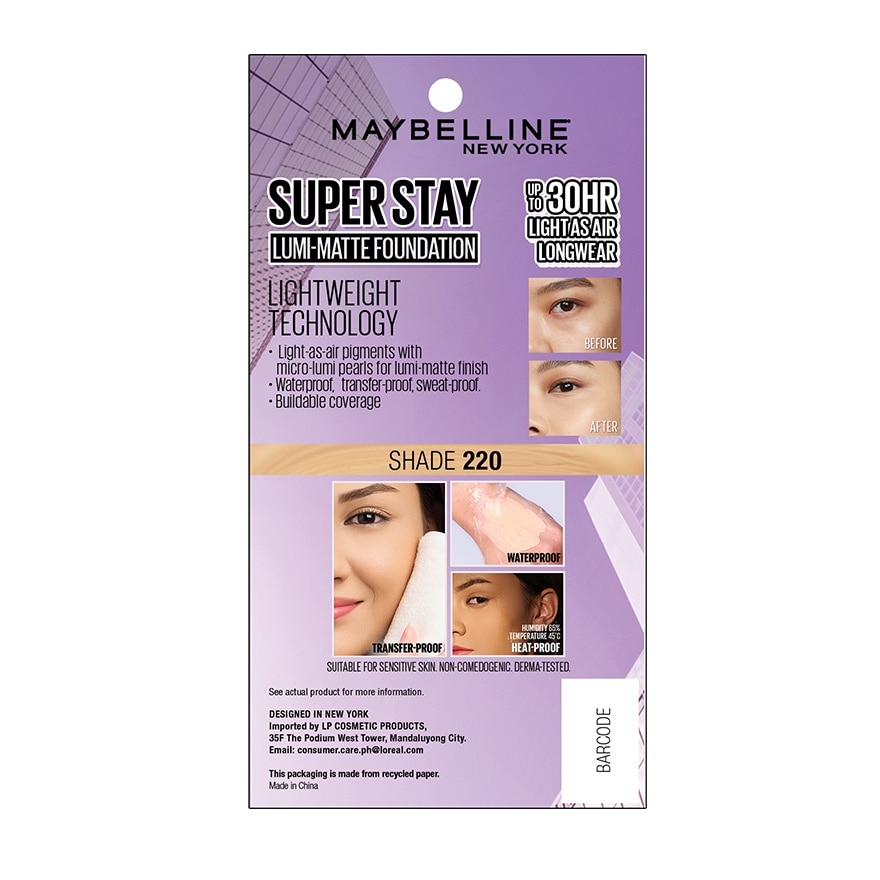 MAYBELLINE Super Stay Lumi-Matte Foundation Tube Shade 220 18ml