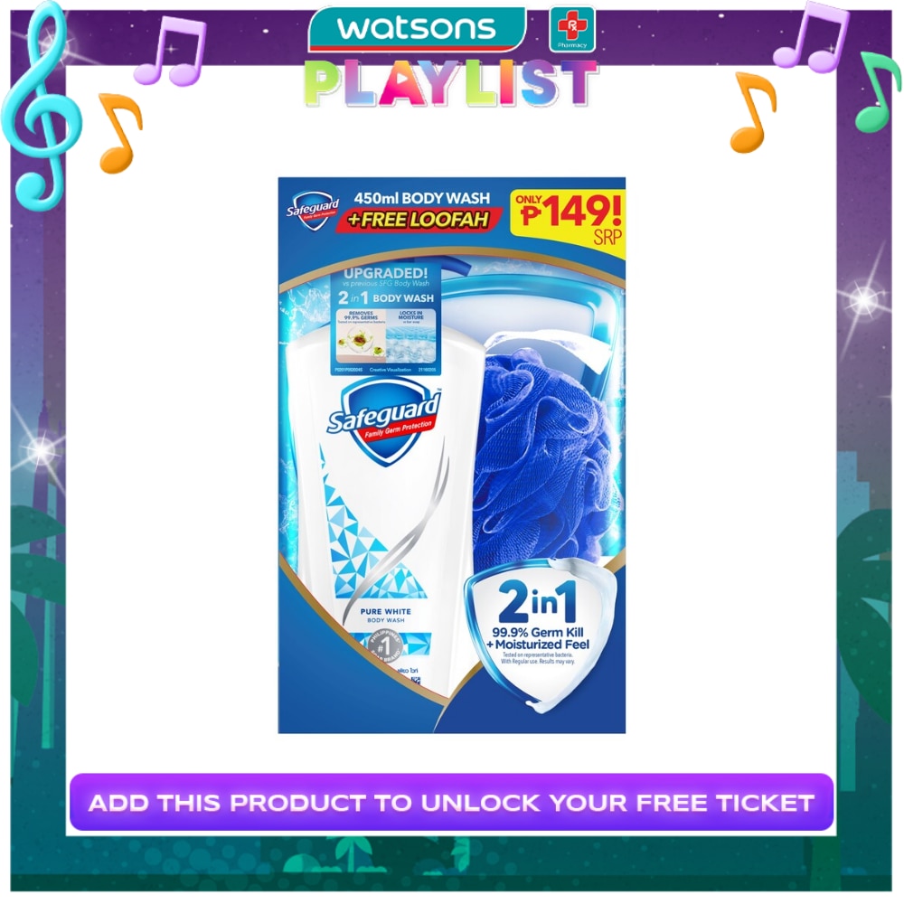 SAFEGUARD Pure White Body Wash with Free Loofah 450ml