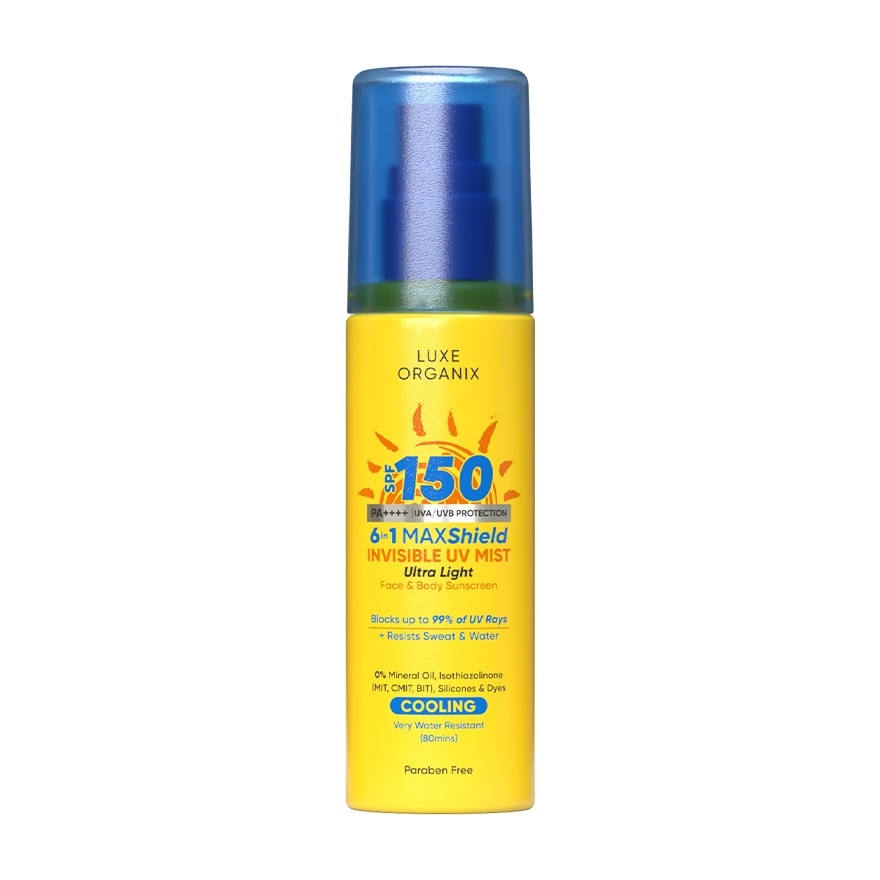 LUXE ORGANIX 6-in-1 Maxshield Invisible UV Mist Ultra-Light Face & Body Sunscreen Cooling SPF150 90ml