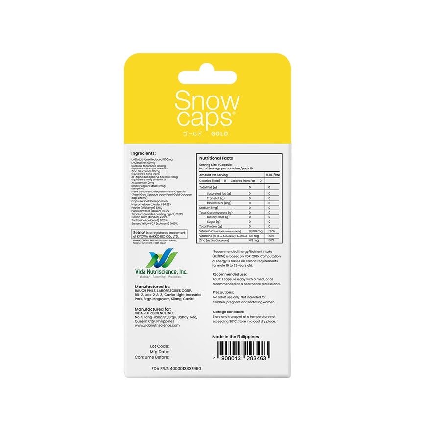 SNOW Caps L - Glutathione 749mg Trial Pack 10 Capsules