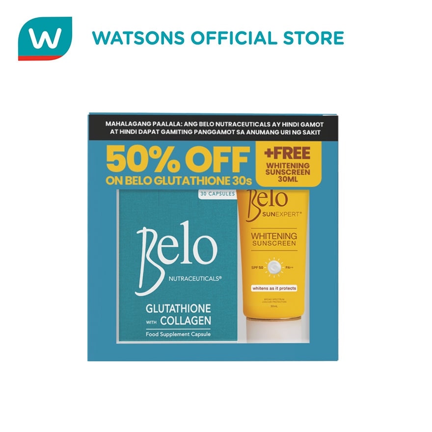 BELO Glutathione Capsule 30s x Whitening Sunscreen SPF50 30ml Bundle