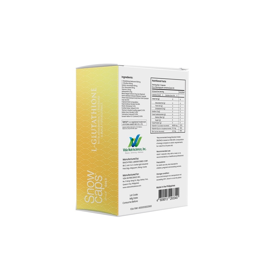 SNOW Caps Gold L-Glutathione 749mg 30 Capsules