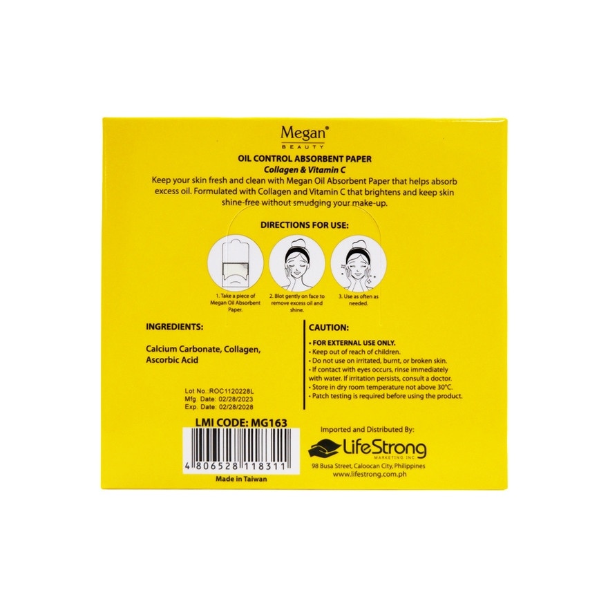 MEGAN BEAUTY Oil Control Absorbent Paper Collagen & Vitamin C Brightening and Firming 50 Sheets